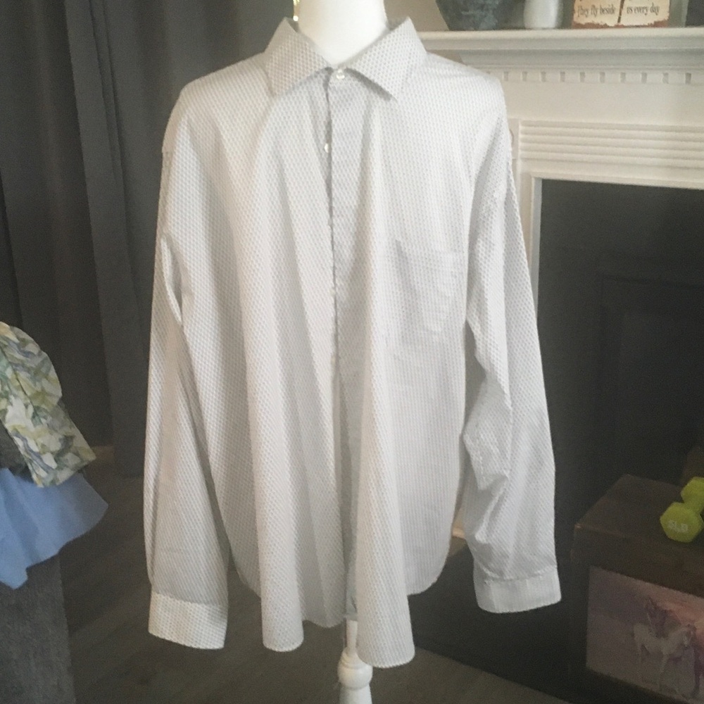 Van Heusen White with Light Gray Micro-Print Dress Shirt
